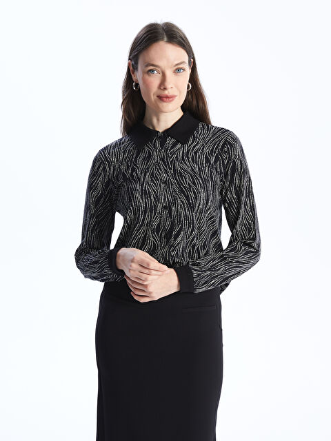 LCW Grace Gömlek Yaka Desenli Uzun Kollu Kadın Bluz - W3I911Z8-LQJ