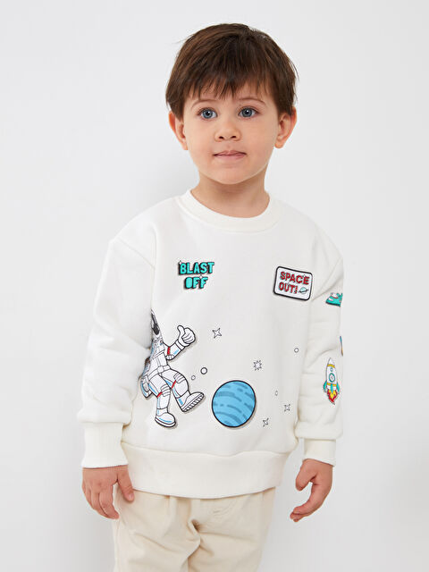 Calimera Kids Bisiklet Yaka Uzun Kollu Baskılı Erkek Bebek Sweatshirt - W3IA53Z1-FDU