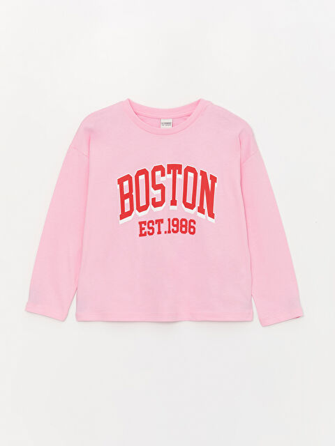 LCW Kids Bisiklet Yaka Baskılı Uzun Kollu Kız Çocuk Tişört - W3IA57Z4-QY8