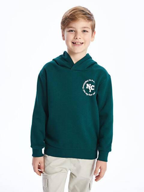 LCW Kids Rahat Kalıp Baskılı Erkek Çocuk Hoodie - W3IC65Z4-HLW