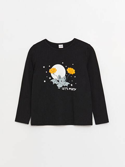 LCW Kids Bisiklet Yaka Baskılı Uzun Kollu Kız Çocuk Tişört - W3ID89Z4-CVL