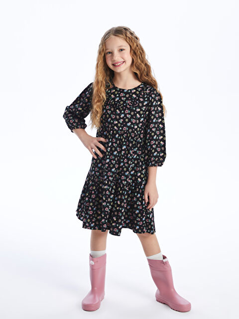 LCW Kids Bisiklet Yaka Çiçekli Kız Çocuk Elbise - W3IE10Z4-LQJ