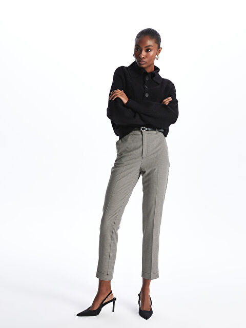 LCW Vision Dar Fit Ekose Kadın Kemerli Pantolon - W3IF25Z8-LKX