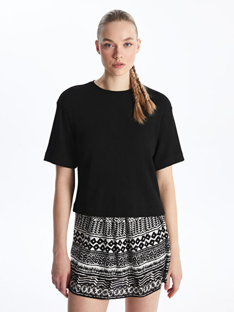 LCW Vision Bisiklet Yaka Düz Kısa Kollu Kadın Tişört - W3IG61Z8-CVL