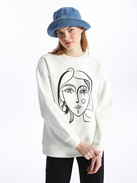 LCW Vision Bisiklet Yaka Baskılı Uzun Kollu Kadın Sweatshirt - W3II69Z8-R9J