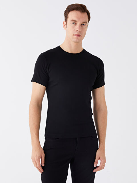 LCWAIKIKI Classic Bisiklet Yaka Penye Erkek Tişört - W3IK21Z8-CVL