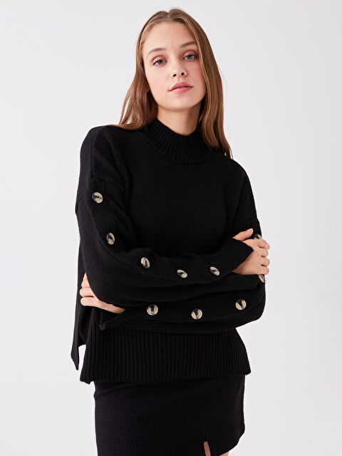 LCW Vision Yarım Balıkçı Yaka Oversize Kadın Triko Kazak - W3IN22Z8-CVL