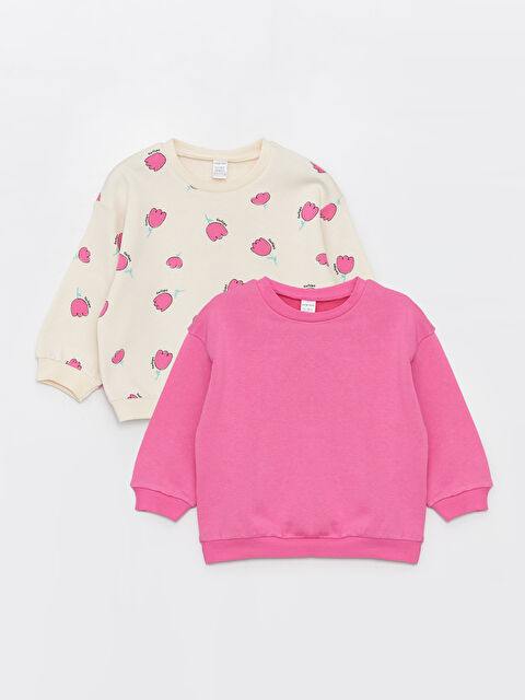 LCW baby Bisiklet Yaka Uzun Kollu Baskılı Kız Bebek Sweatshirt 2'li - W3IN25Z1-LRA