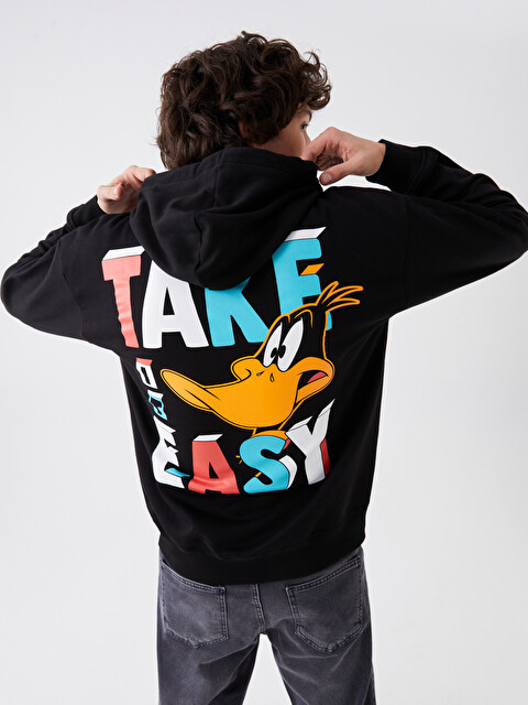 XSIDE Long Sleeve Daffy Duck Printed Men's Thick Hoodie - W3IN47Z8 XSIDE Long Sleeve Daffy Duck Printed Men's Thick Hoodie - W3IN47Z8