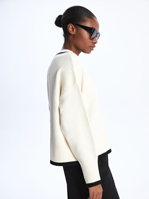 LCW Vision V Yaka Oversize Kadın Triko Kazak - W3IN50Z8-FDU