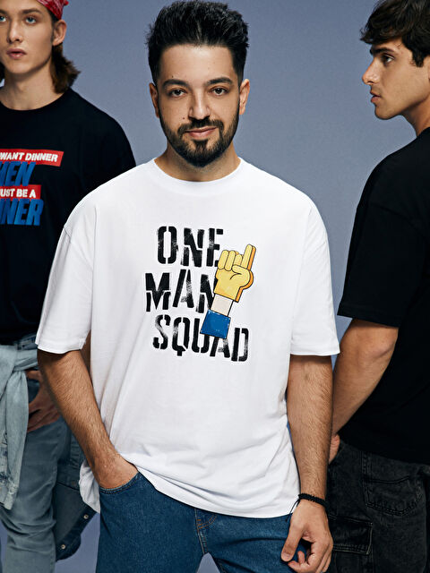 Team Fury Oversize Bisiklet Yaka Kısa Kollu Baskılı Penye Erkek Tişört