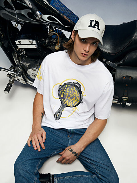 Team Fury Oversize Bisiklet Yaka Kısa Kollu Baskılı Penye Erkek Tişört