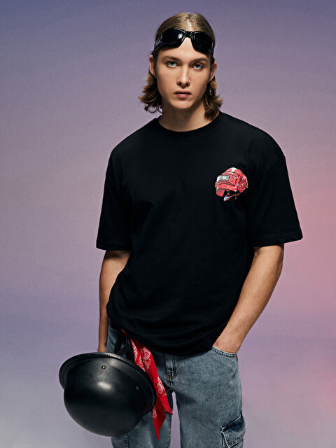 Team Fury Oversize Bisiklet Yaka Kısa Kollu Baskılı Penye Erkek Tişört