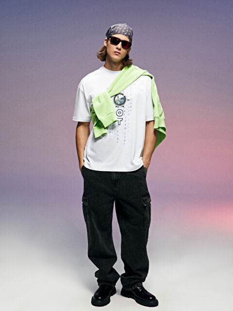 Team Fury Oversize Bisiklet Yaka Kısa Kollu Baskılı Penye Erkek Tişört