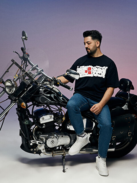 Team Fury Oversize Bisiklet Yaka Kısa Kollu Baskılı Penye Erkek Tişört