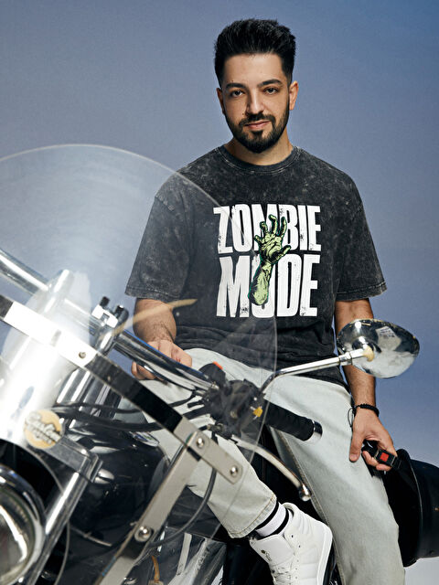 Team Fury Oversize Bisiklet Yaka Kısa Kollu Baskılı Penye Erkek Tişört