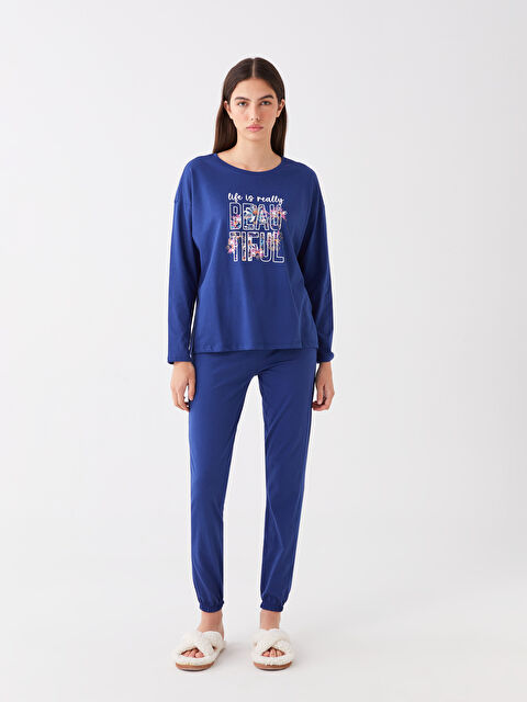 LCW DREAM Bisiklet Yaka Baskılı Uzun Kollu Kadın Pijama Takımı - W3IO27Z8-HLY