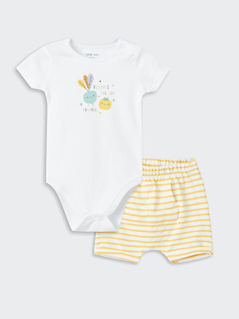 LCW baby Bisiklet Yaka Baskılı Erkek Bebek Çıtçıtlı Body ve Şort 2'li Takım - W3IO55Z1-FDU
