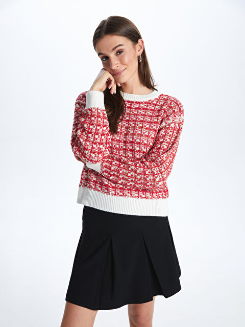 LCW Vision Bisiklet Yaka Desenli Uzun Kollu Kadın Triko Kazak - W3IO62Z8-R9J