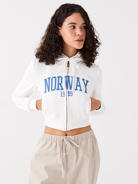 XSIDE Әйелдерге арналған капюшонды принтті қысқартылған қалың свитшот - W3IO87Z8-R9J