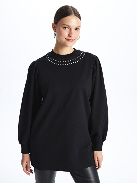 LCW Modest Bisiklet Yaka Taşlı Uzun Kollu Kadın Sweatshirt Tunik - W3IP12Z8-RQL