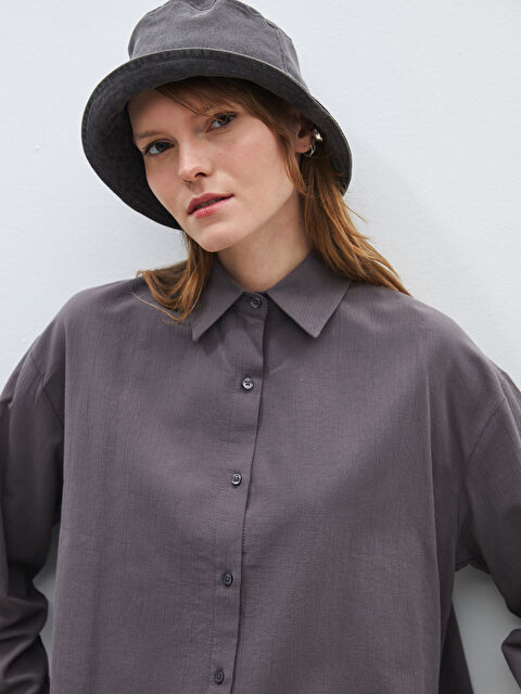 LCW Vision Düz Uzun Kollu Oversize Kadın Gömlek - W3IU68Z8-V3U