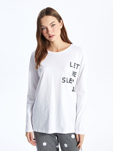 LCW DREAM Bisiklet Yaka Baskılı Kadın Pijama Üst - W3IV80Z8-FFB