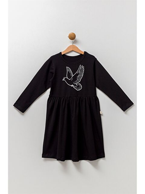 Pija Pija Bisiklet Yaka Desenli Uzun Kollu Kız Çocuk Elbise - W3IY34Z4-LQJ