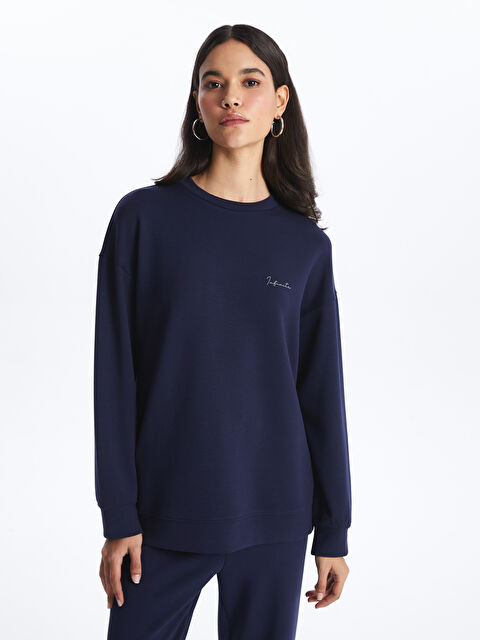 LCW Vision Bisiklet Yaka Baskılı Uzun Kollu Kadın Sweatshirt - W3J134Z8-HFH