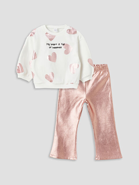 LCW baby Bisiklet Yaka Uzun Kollu Baskılı Kız Bebek Sweatshirt ve Tayt 2'li Takım - W3J286Z1-LRA