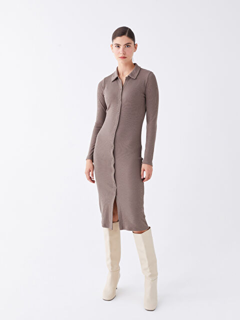 LCW Vision Düz Uzun Kollu Kadın Gömlek Elbise - W3J291Z8-VDZ