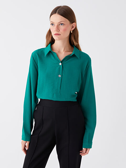 LCWAIKIKI Classic Gömlek Yaka Düz Uzun Kollu Kadın Bluz - W3J491Z8-HAW