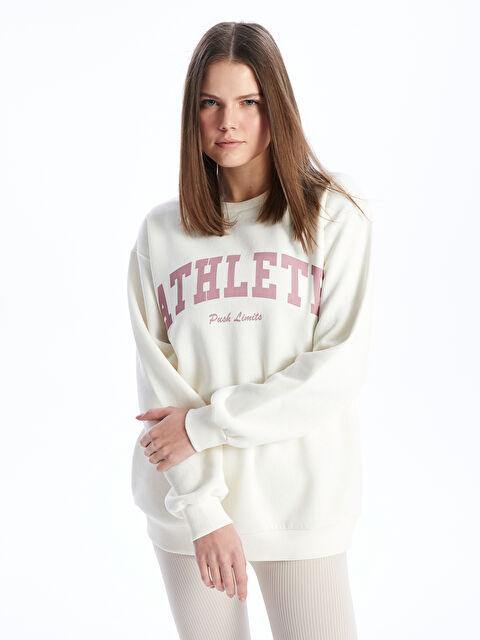 XSIDE ACTIVE Bisiklet Yaka Baskılı Oversize Kadın Kalın Sweatshirt - W3J504Z8-R9J