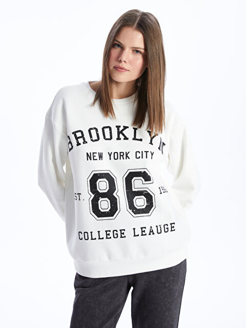 XSIDE ACTIVE Bisiklet Yaka Baskılı Oversize Kadın Kalın Sweatshirt - W3J507Z8-Q6K