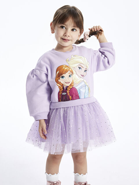 LCW baby Bisiklet Yaka Uzun Kollu Elsa Baskılı Kız Bebek Elbise - W3J511Z1-KLK