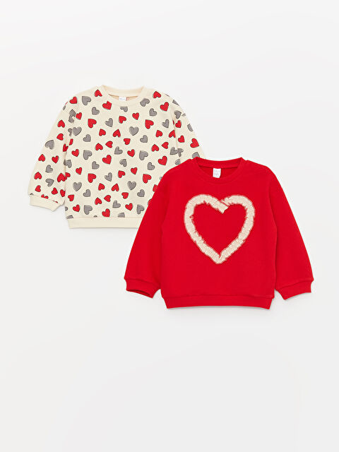 LCW baby Bisiklet Yaka Uzun Kollu Baskılı Kız Bebek Sweatshirt 2'li - W3J641Z1-LRA