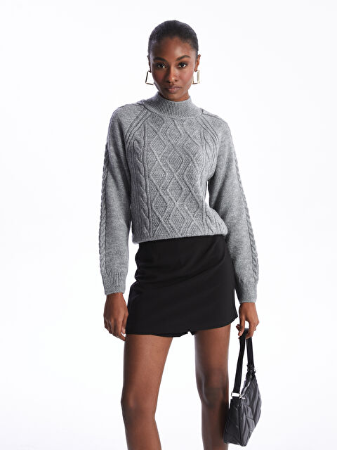 LCW Vision Yarım Balıkçı Yaka Kendinden Desenli Uzun Kollu Kadın Triko Kazak - W3J660Z8-JNL