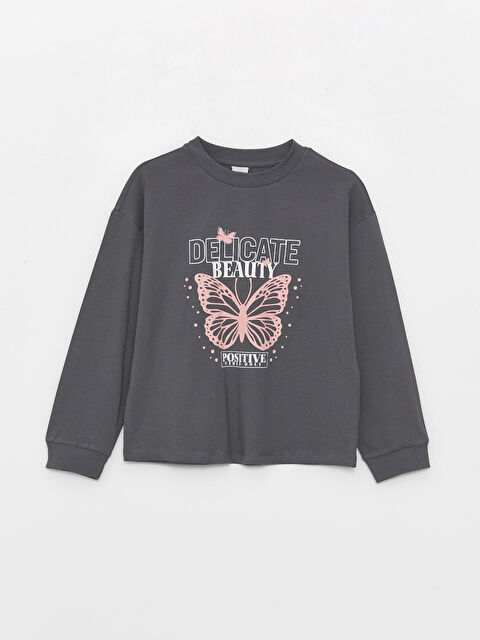 LCW Kids Bisiklet Yaka Baskılı Uzun Kollu Kız Çocuk Tişört - W3J704Z4-HGL