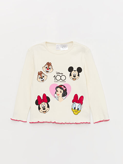 LCW baby Bisiklet Yaka Uzun Kollu Minnie Mouse Baskılı Kız Bebek Tişört - W3J815Z1-FES