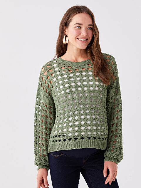 LCWAIKIKI Maternity Bisiklet Yaka Kendinden Desenli Uzun Kollu Hamile Triko Kazak - W3J863Z8-PX2