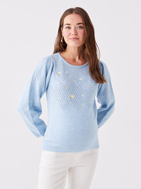 LCWAIKIKI Maternity Bisiklet Yaka Ajurlu Uzun Kollu Hamile Triko Kazak - W3J890Z8-VJA