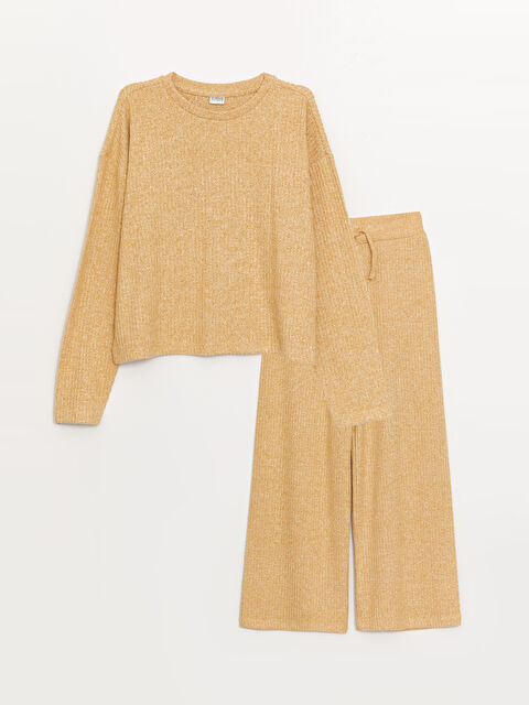 LCW Kids Bisiklet Yaka Basic Uzun Kollu Kız Çocuk Tişört ve Pantolon - W3JA25Z4-G3X