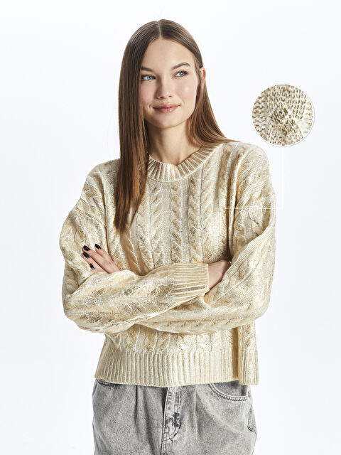 XSIDE Bisiklet Yaka Kendinden Desenli Uzun Kollu Kadın Triko Kazak - W3JA92Z8-J5T