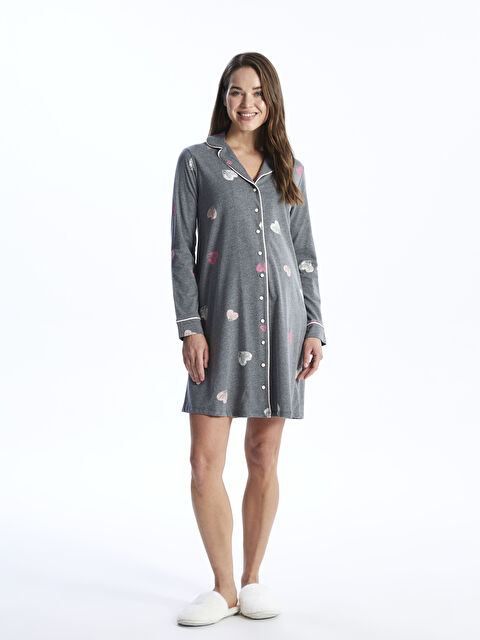 LCW DREAM Gömlek Yaka Desenli Uzun Kollu Hamile Gecelik - W3JB18Z8-998