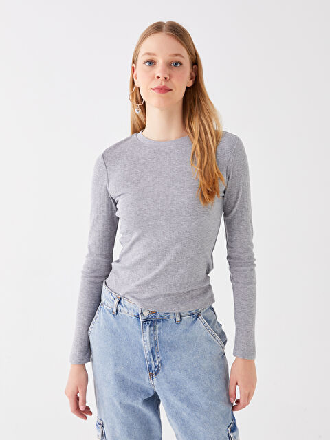 LCW Vision Bisiklet Yaka Düz Uzun Kollu Kadın Tişört - W3JB65Z8-Y4Z