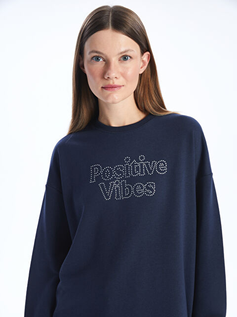 LCW Modest Crew Neck Stone Printed Long Sleeve Oversize Women's Sweatshirt Tunic - W3JC60Z8-HJK