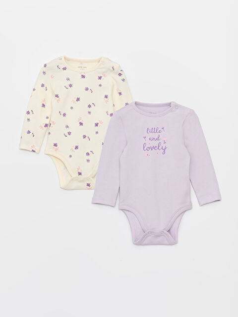 LCW baby Bisiklet Yaka Baskılı Kız Bebek Çıtçıtlı Bodysuit 2'li - W3JE93Z1-LRB