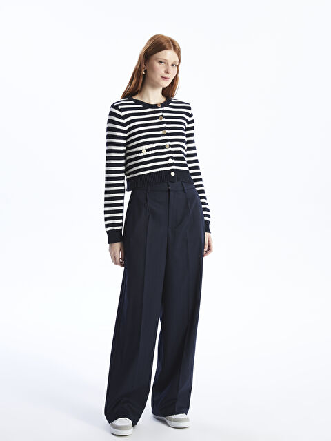 XSIDE Standart Fit Çizgili Geniş Paça Kadın Pantolon - W3JF39Z8-LGS