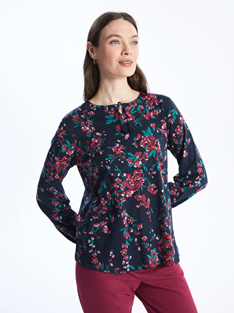 LCW Grace Bağlamalı Yaka Çiçekli Uzun Kollu Kadın Bluz - W3JF44Z8-LSJ