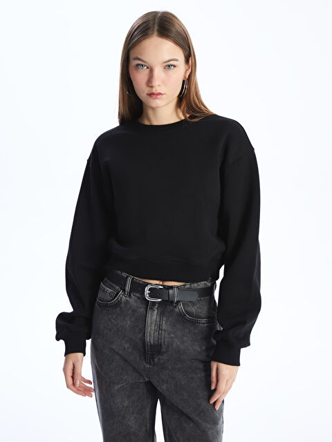 LCW Vision Bisiklet Yaka Düz Crop Kadın Kalın Sweatshirt - W3JF60Z8-CVL